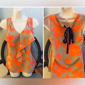 LOFT Vibrant Orange and Tan Tie Back Top